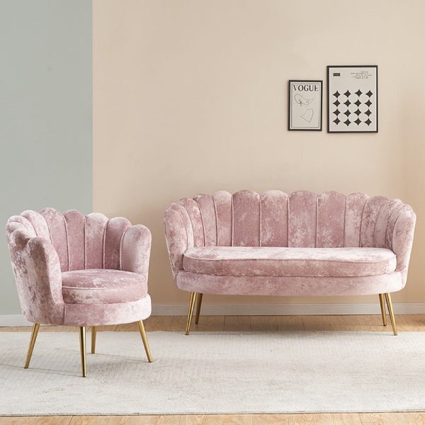 Contemporary Scandinavian Velvet Wood Sponge Metal Round Oval Petal Sofa Backrest Armrest For Living Room - Image 2