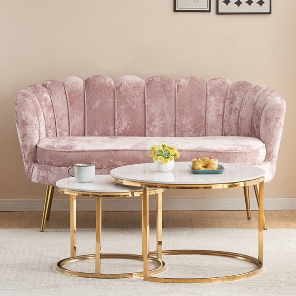 Contemporary Scandinavian Velvet Wood Sponge Metal Round Oval Petal Sofa Backrest Armrest For Living Room - Image 4