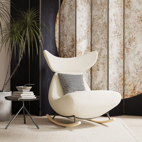 Contemporary Nordic Lambswool Wood Sponge Whale Recliner Rocking Chair Footrest Backrest For Living Room - Image 4
