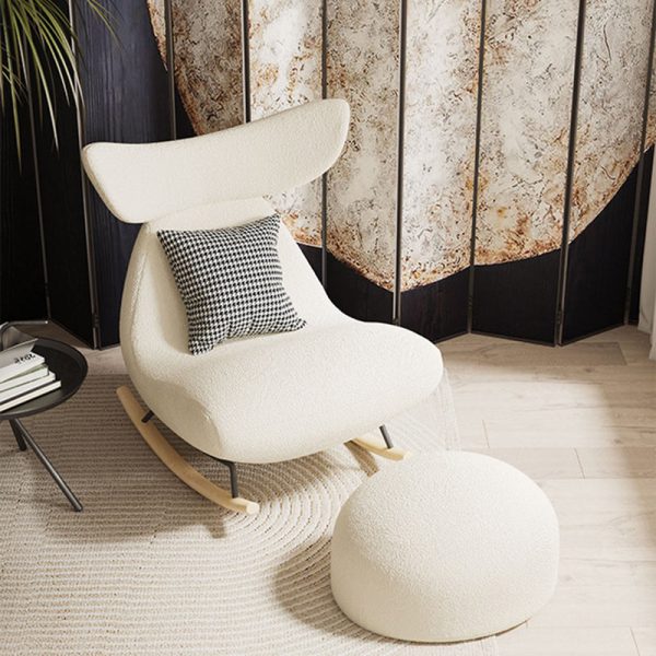 Contemporary Nordic Lambswool Wood Sponge Whale Recliner Rocking Chair Footrest Backrest For Living Room - Image 10