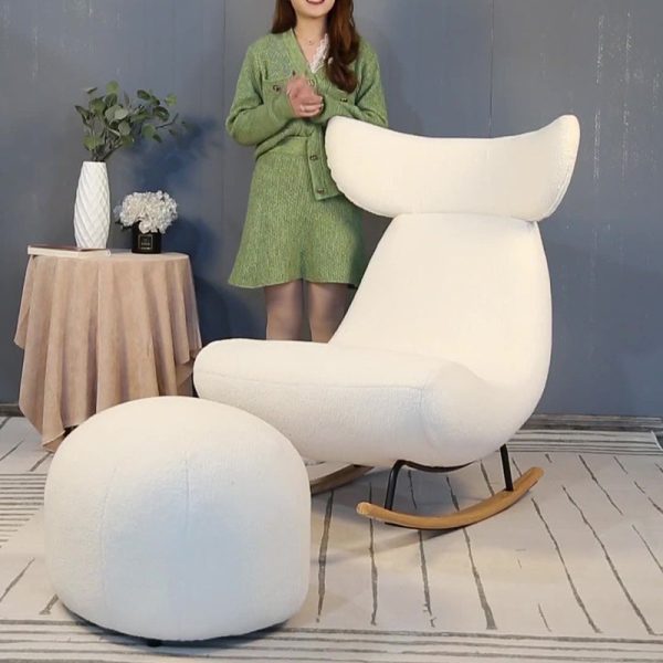 Contemporary Nordic Lambswool Wood Sponge Whale Recliner Rocking Chair Footrest Backrest For Living Room - Image 11