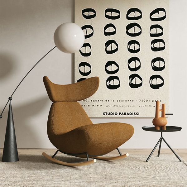 Contemporary Nordic Lambswool Wood Sponge Whale Recliner Rocking Chair Footrest Backrest For Living Room - Image 3