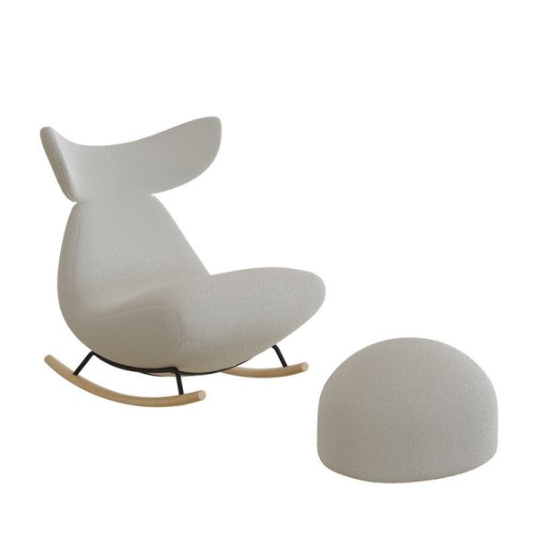 Contemporary Nordic Lambswool Wood Sponge Whale Recliner Rocking Chair Footrest Backrest For Living Room - Image 14