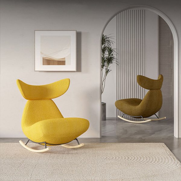 Contemporary Nordic Lambswool Wood Sponge Whale Recliner Rocking Chair Footrest Backrest For Living Room - Image 2