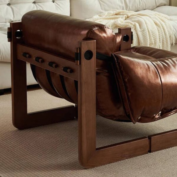 Contemporary Retro Leather Ash Wood Cotton Down Square Accent Chair Backrest Armrest For Living Room - Image 12