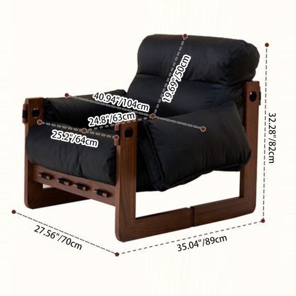 Contemporary Retro Leather Ash Wood Cotton Down Square Accent Chair Backrest Armrest For Living Room - Image 7