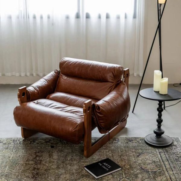 Contemporary Retro Leather Ash Wood Cotton Down Square Accent Chair Backrest Armrest For Living Room - Image 5