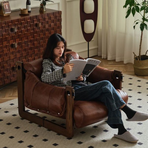 Contemporary Retro Leather Ash Wood Cotton Down Square Accent Chair Backrest Armrest For Living Room - Image 17