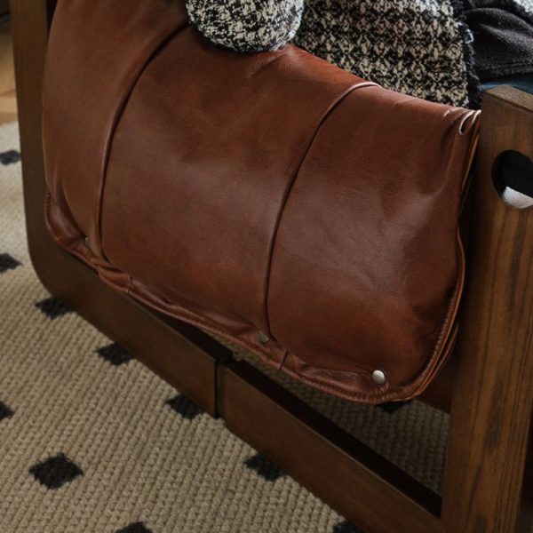 Contemporary Retro Leather Ash Wood Cotton Down Square Accent Chair Backrest Armrest For Living Room - Image 11