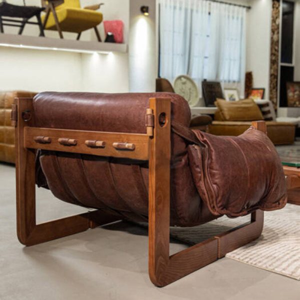 Contemporary Retro Leather Ash Wood Cotton Down Square Accent Chair Backrest Armrest For Living Room - Image 13
