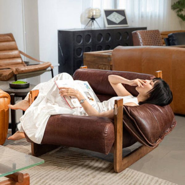 Contemporary Retro Leather Ash Wood Cotton Down Square Accent Chair Backrest Armrest For Living Room - Image 14