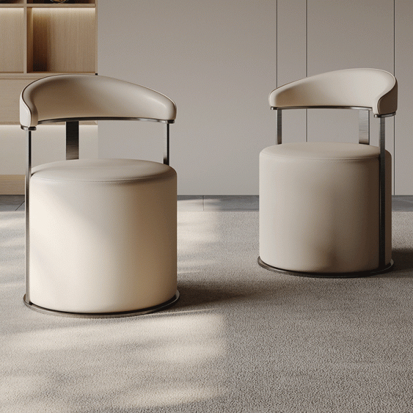 Modern Simplicity Leather Stainless Steel Sponge Round Vanity Stool Backrest For Bedroom