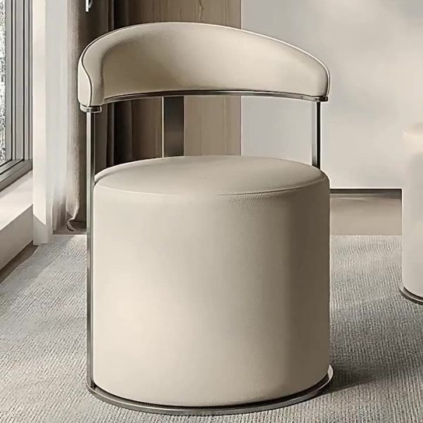 Modern Simplicity Leather Stainless Steel Sponge Round Vanity Stool Backrest For Bedroom - Image 2