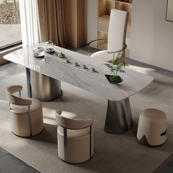 Modern Simplicity Leather Stainless Steel Sponge Round Vanity Stool Backrest For Bedroom - Image 6