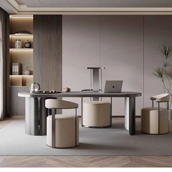 Modern Simplicity Leather Stainless Steel Sponge Round Vanity Stool Backrest For Bedroom - Image 5