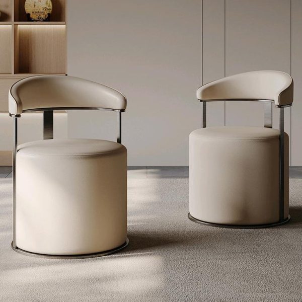 Modern Simplicity Leather Stainless Steel Sponge Round Vanity Stool Backrest For Bedroom - Image 8