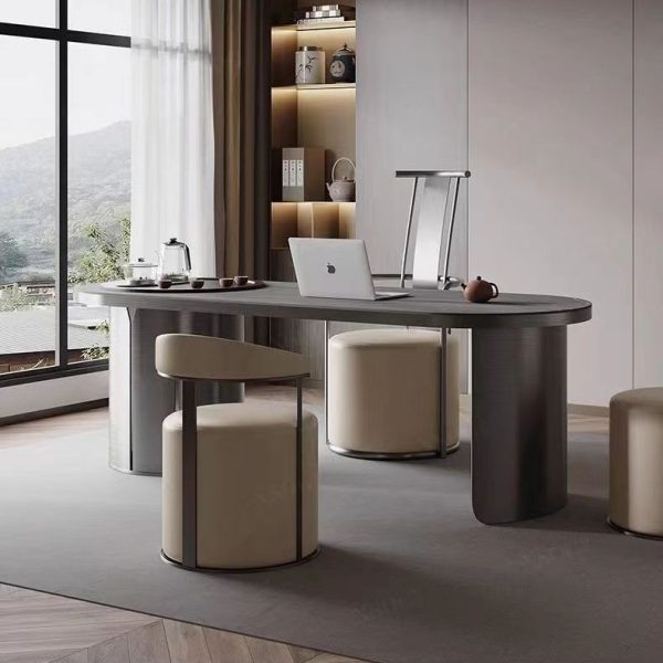 Modern Simplicity Leather Stainless Steel Sponge Round Vanity Stool Backrest For Bedroom - Image 4