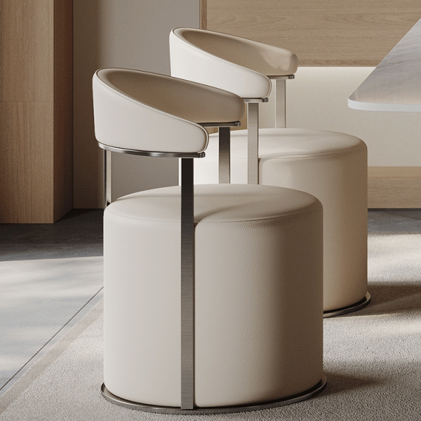 Modern Simplicity Leather Stainless Steel Sponge Round Vanity Stool Backrest For Bedroom - Image 11