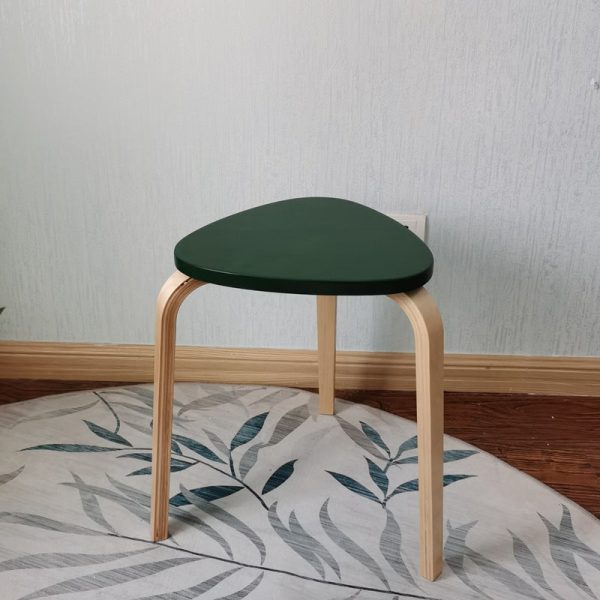 Contemporary Scandinavian Wood Triangle Low Stool Stackable For Dining Room - Image 23