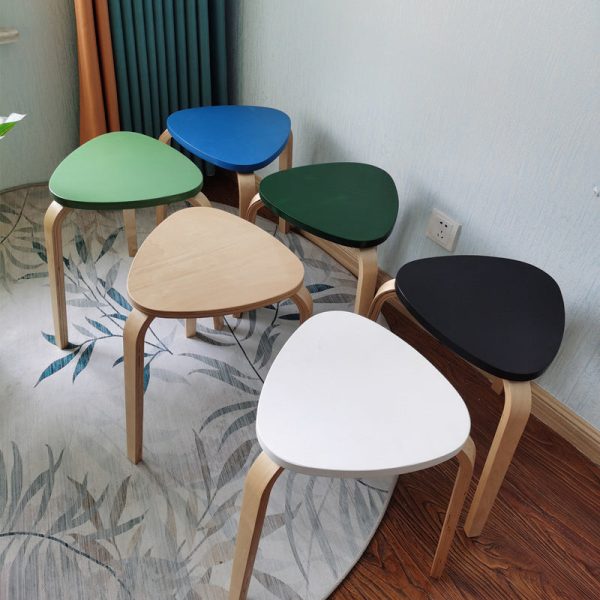 Contemporary Scandinavian Wood Triangle Low Stool Stackable For Dining Room - Image 10