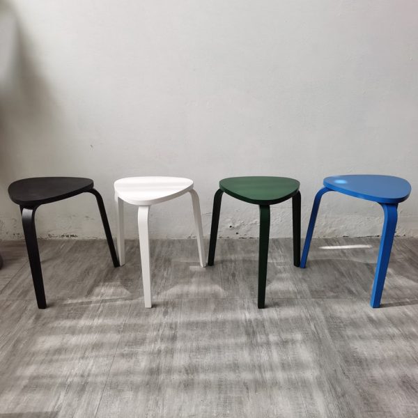Contemporary Scandinavian Wood Triangle Low Stool Stackable For Dining Room - Image 3