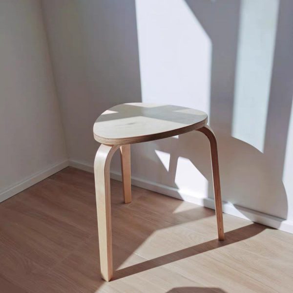 Contemporary Scandinavian Wood Triangle Low Stool Stackable For Dining Room - Image 12