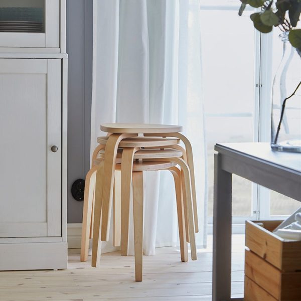 Contemporary Scandinavian Wood Triangle Low Stool Stackable For Dining Room - Image 2