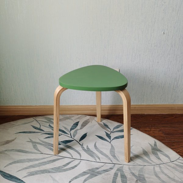 Contemporary Scandinavian Wood Triangle Low Stool Stackable For Dining Room - Image 4