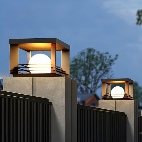 Modern Minimalist Solar Waterproof Stainless Steel PC Rectangular Globe LED Outdoor Post Head Light For Outdoor Patio - Image 2