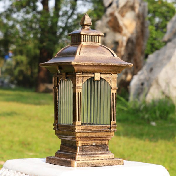 Traditional European Aluminum & Glass Striped Rectangular 1-Light Post Head Outdoor Light For Garden - Image 8
