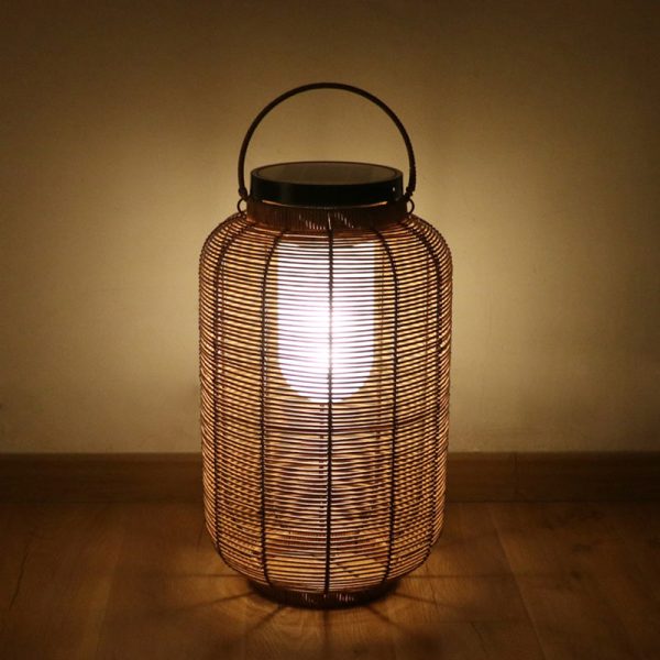Traditional Japanese Solar Waterproof Weaving PE Rattan Acrylic Iron Cylindrical Lantern LED Landscape Lighting For Garden & Outdoor Patio - Image 10