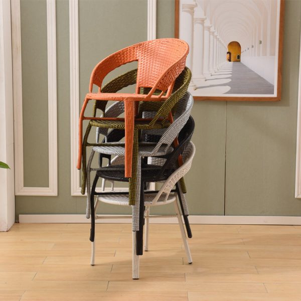 Modern Minimalist Metal & PE Rattan Round Handwoven Dining Chair With Backrest For Outdoor Patio - Image 8