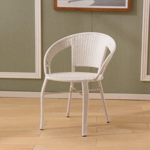 Modern Minimalist Metal & PE Rattan Round Handwoven Dining Chair With Backrest For Outdoor Patio