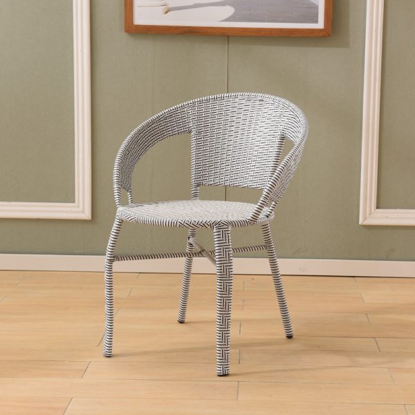 Modern Minimalist Metal & PE Rattan Round Handwoven Dining Chair With Backrest For Outdoor Patio - Image 2