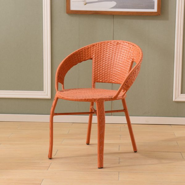 Modern Minimalist Metal & PE Rattan Round Handwoven Dining Chair With Backrest For Outdoor Patio - Image 3