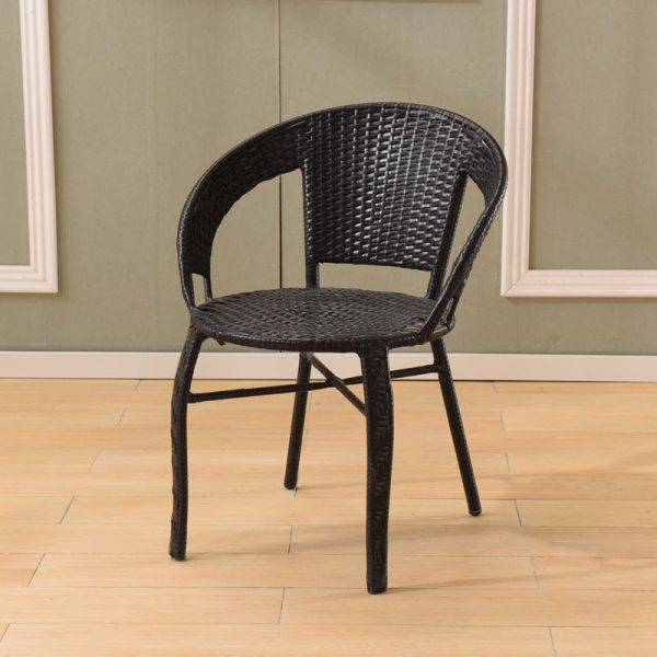 Modern Minimalist Metal & PE Rattan Round Handwoven Dining Chair With Backrest For Outdoor Patio - Image 11