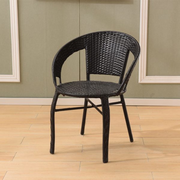 Modern Minimalist Metal & PE Rattan Round Handwoven Dining Chair With Backrest For Outdoor Patio - Image 13