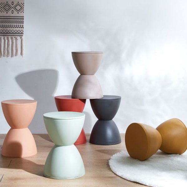 Modern Minimalist PP Round Hourglass Shaped Thicken Low Stool For Living Room - Image 28