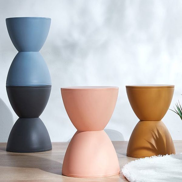 Modern Minimalist PP Round Hourglass Shaped Thicken Low Stool For Living Room - Image 27