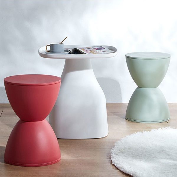 Modern Minimalist PP Round Hourglass Shaped Thicken Low Stool For Living Room - Image 19
