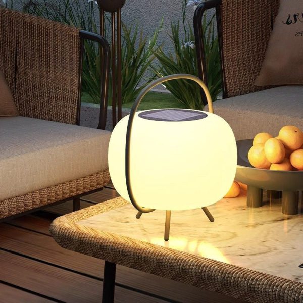 Modern Minimalist Solar Waterproof Portable Oval PE Shade Iron LED Outdoor Light For Garden - Image 2