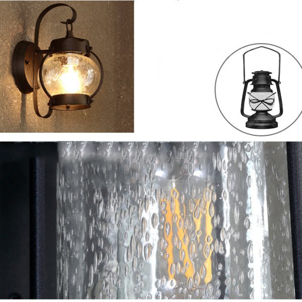 Traditional Rustic Round Oval Lantern Aluminum Frame Glass Shade 1-Light Wall Sconce Lamp For Garden - Image 4