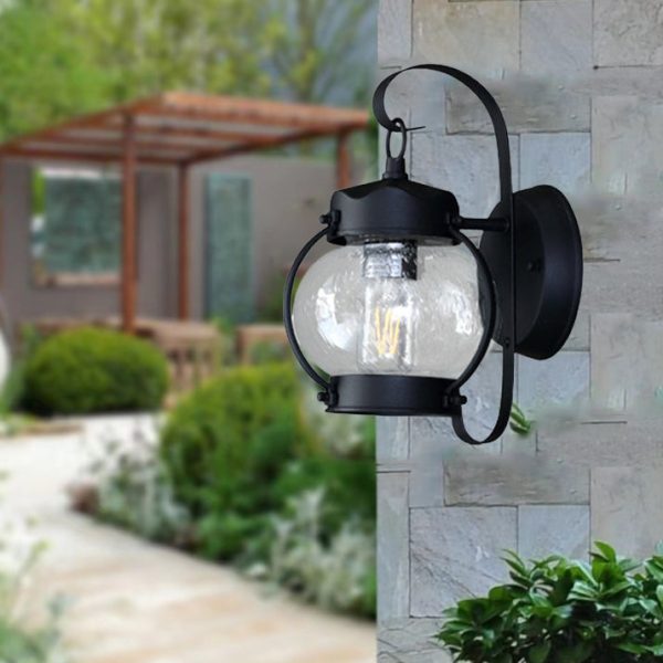 Traditional Rustic Round Oval Lantern Aluminum Frame Glass Shade 1-Light Wall Sconce Lamp For Garden - Image 2