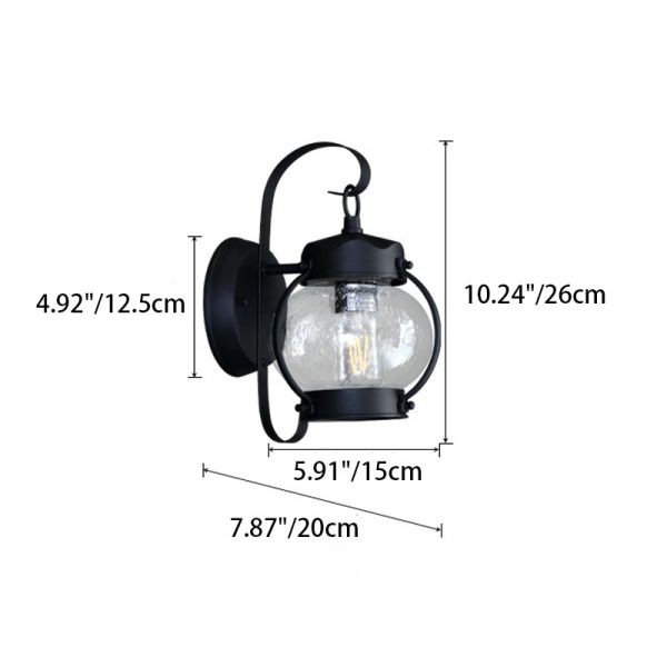 Traditional Rustic Round Oval Lantern Aluminum Frame Glass Shade 1-Light Wall Sconce Lamp For Garden - Image 5
