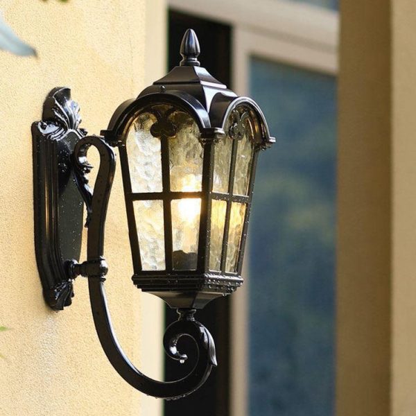 Traditional European Quadrilateral Lace Aluminum Printed Glass 1-Light Outdoor Wall Sconce Lamp For Garden - Image 15