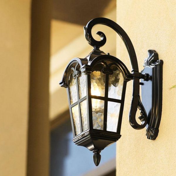 Traditional European Quadrilateral Lace Aluminum Printed Glass 1-Light Outdoor Wall Sconce Lamp For Garden - Image 2