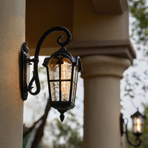Traditional European Quadrilateral Lace Aluminum Printed Glass 1-Light Outdoor Wall Sconce Lamp For Garden - Image 16