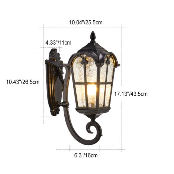Traditional European Quadrilateral Lace Aluminum Printed Glass 1-Light Outdoor Wall Sconce Lamp For Garden - Image 4