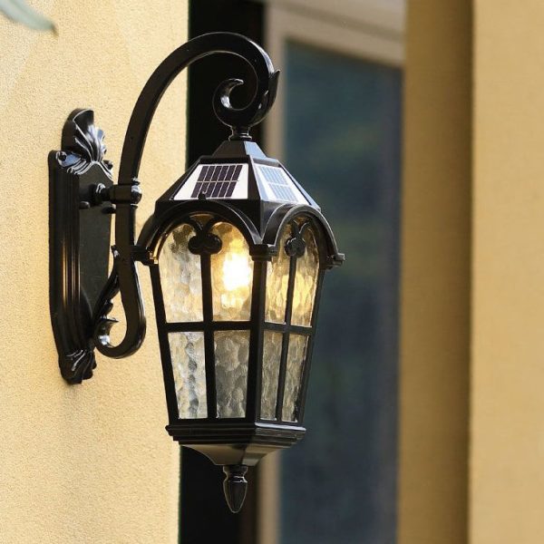 Traditional European Quadrilateral Lace Aluminum Printed Glass 1-Light Outdoor Wall Sconce Lamp For Garden - Image 21