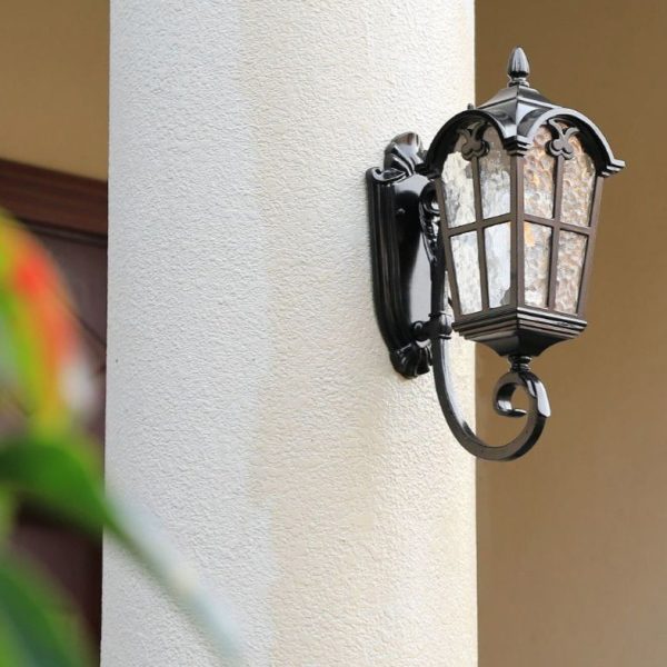 Traditional European Quadrilateral Lace Aluminum Printed Glass 1-Light Outdoor Wall Sconce Lamp For Garden - Image 22